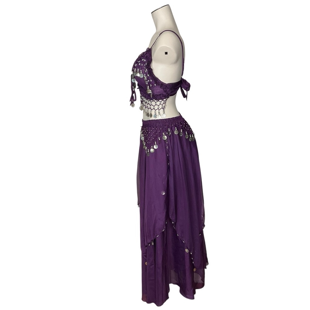 WESTERN FASHION sz S/M Belly Dancer Outfit Coin and Bead Accents Grape Purple - Picture 3 of 13